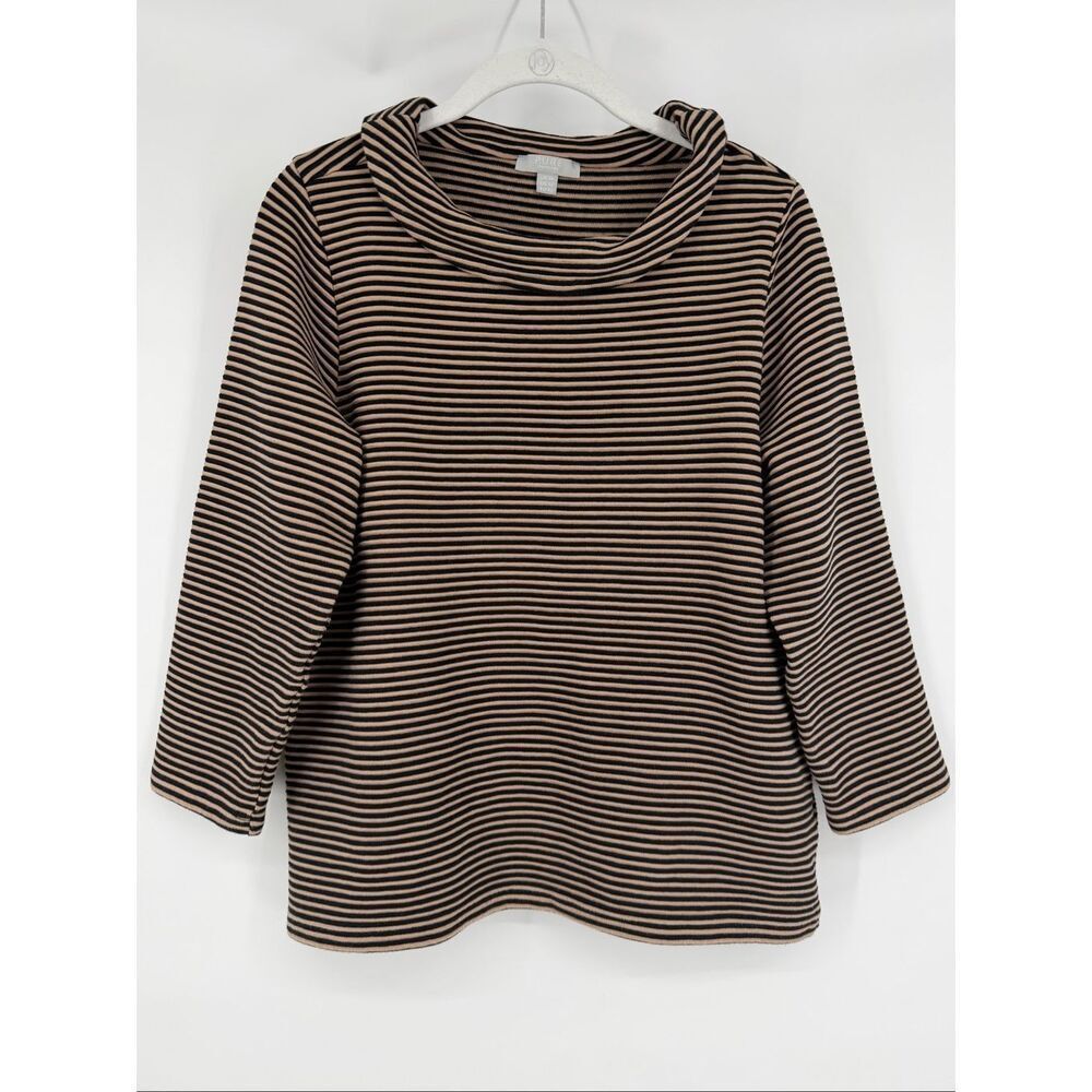 Pure Collection 100% Cotton Striped Cowl Neck Top Size US 12 Black Tan